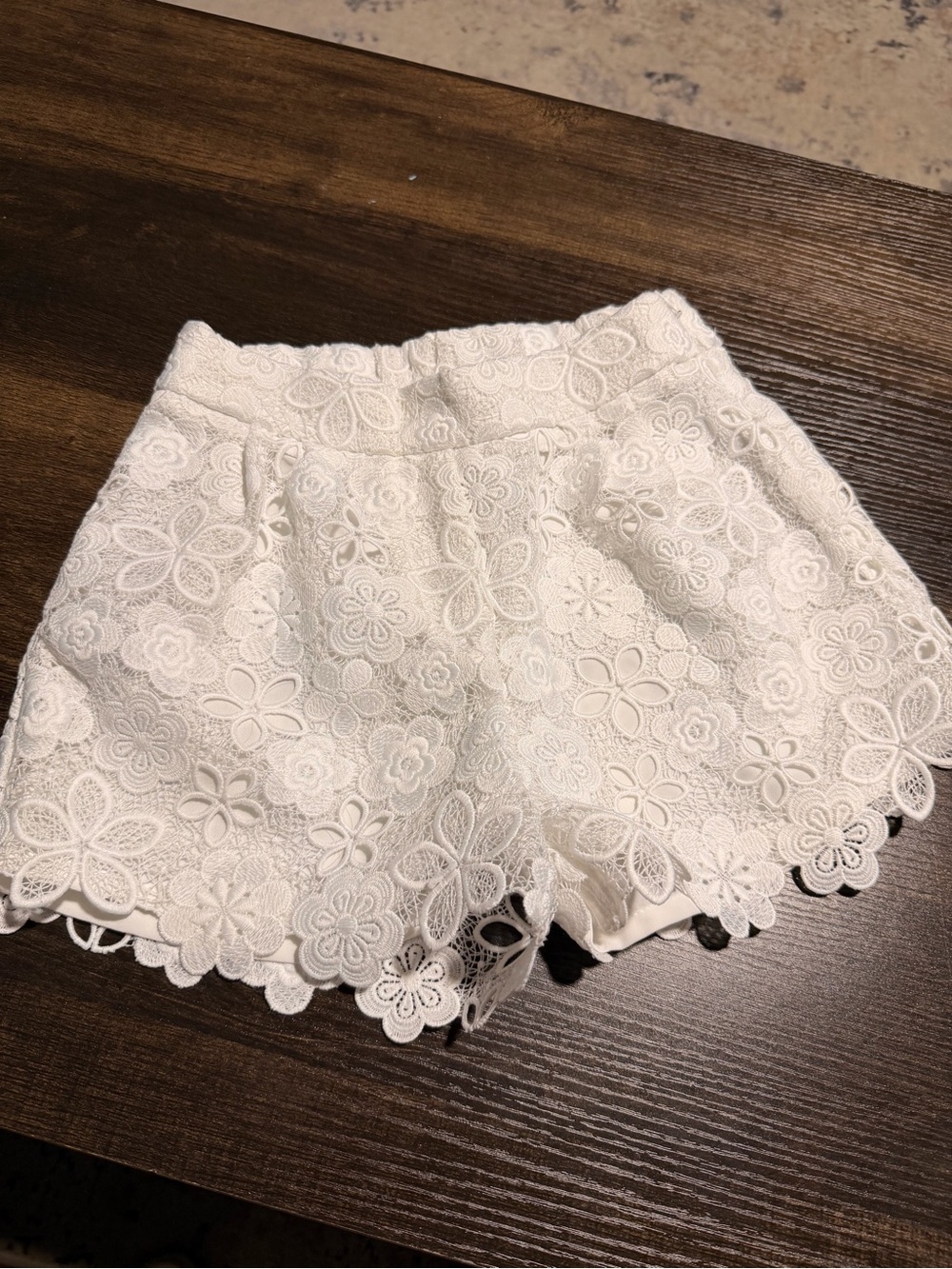 Reiss White Floral Lace High-Waist Shorts